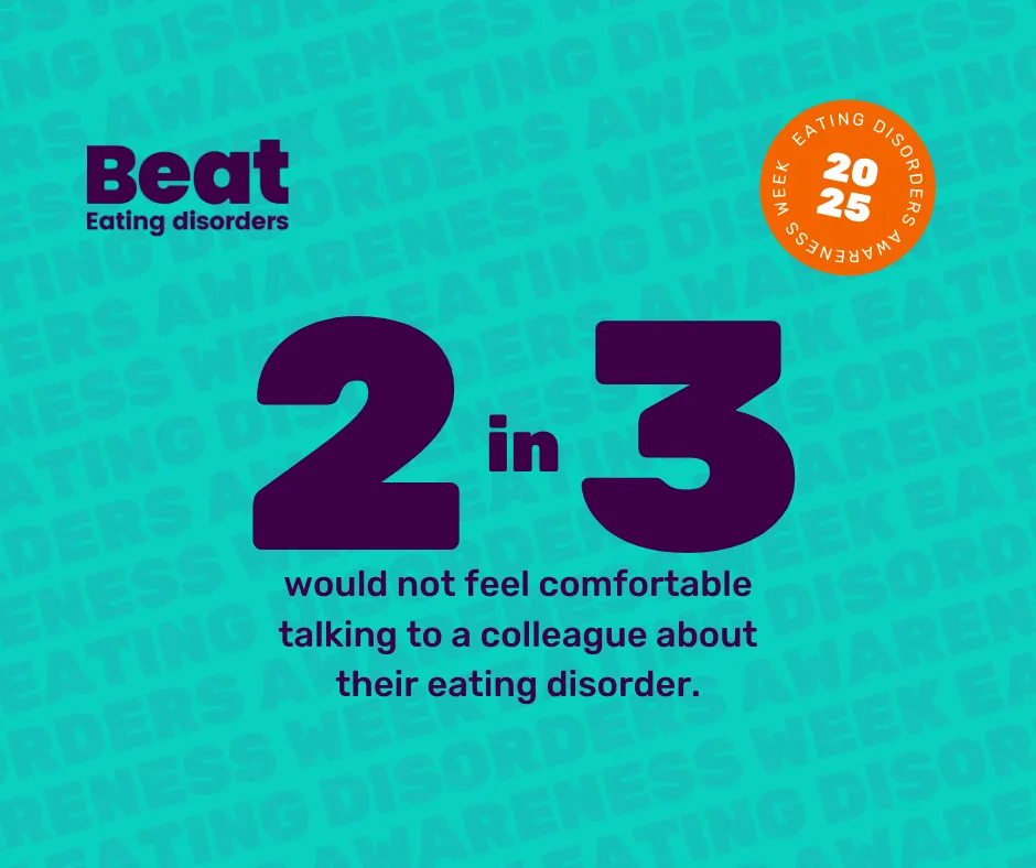 2 in 3 would not feel comfortable talking to a colleague about their eating disorder